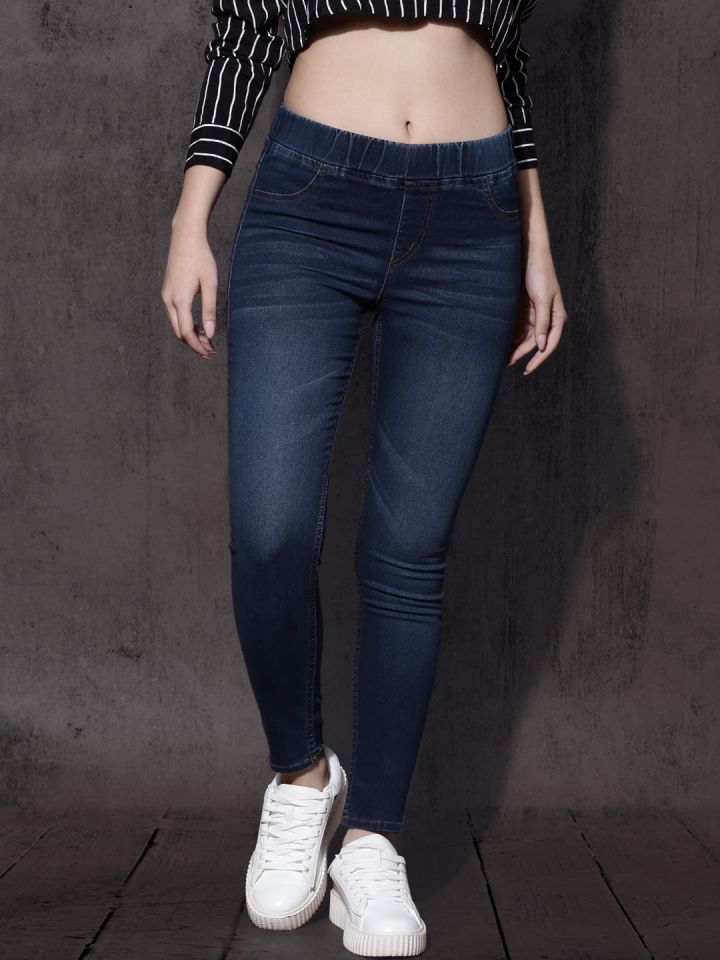 Buy online Navy Blue Lycra Jeggings from Jeans & jeggings for