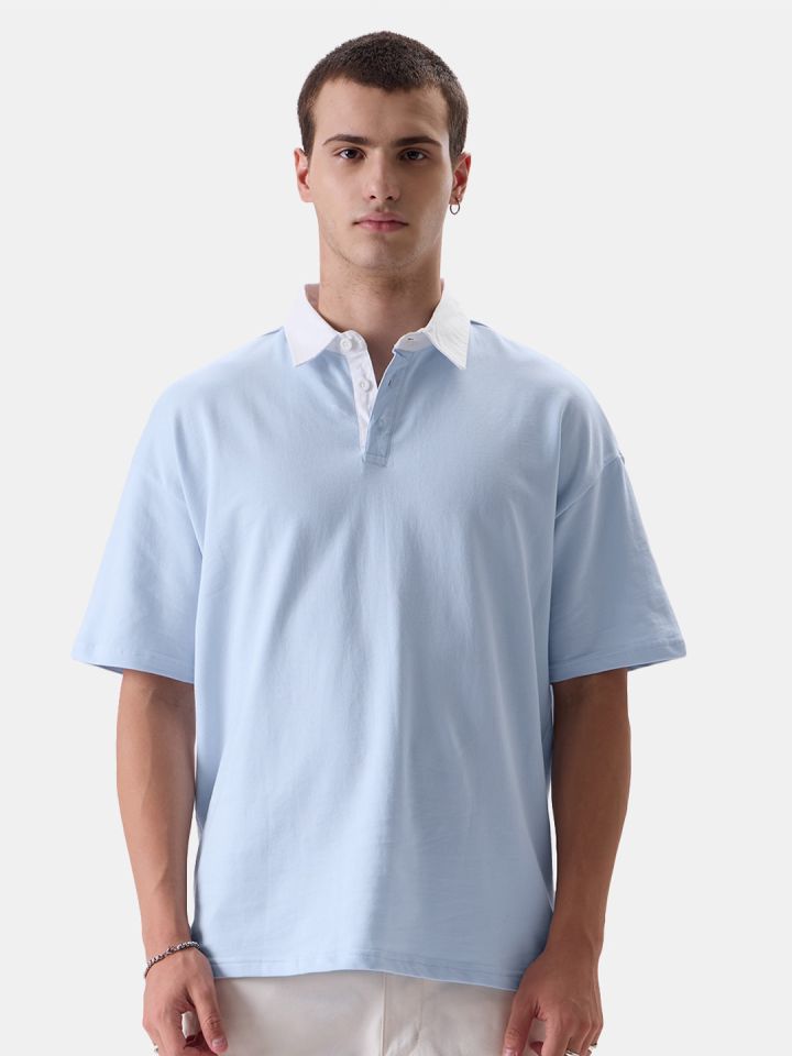 Enam Drop Shoulder Sky Blue Full Sleeves T-Shirt