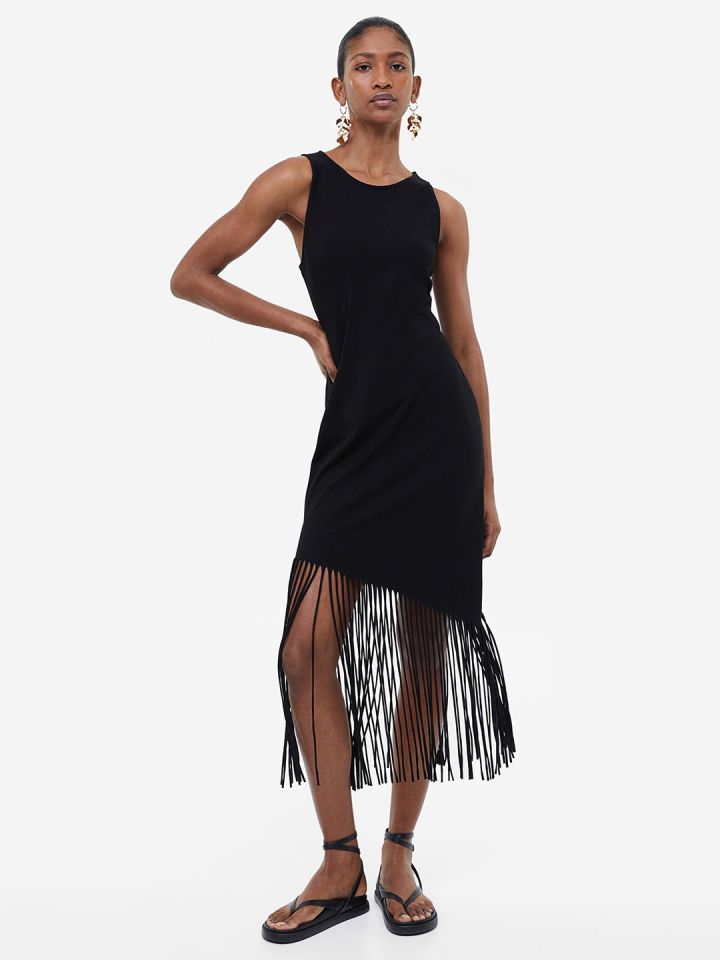 Black fringe top midi dress