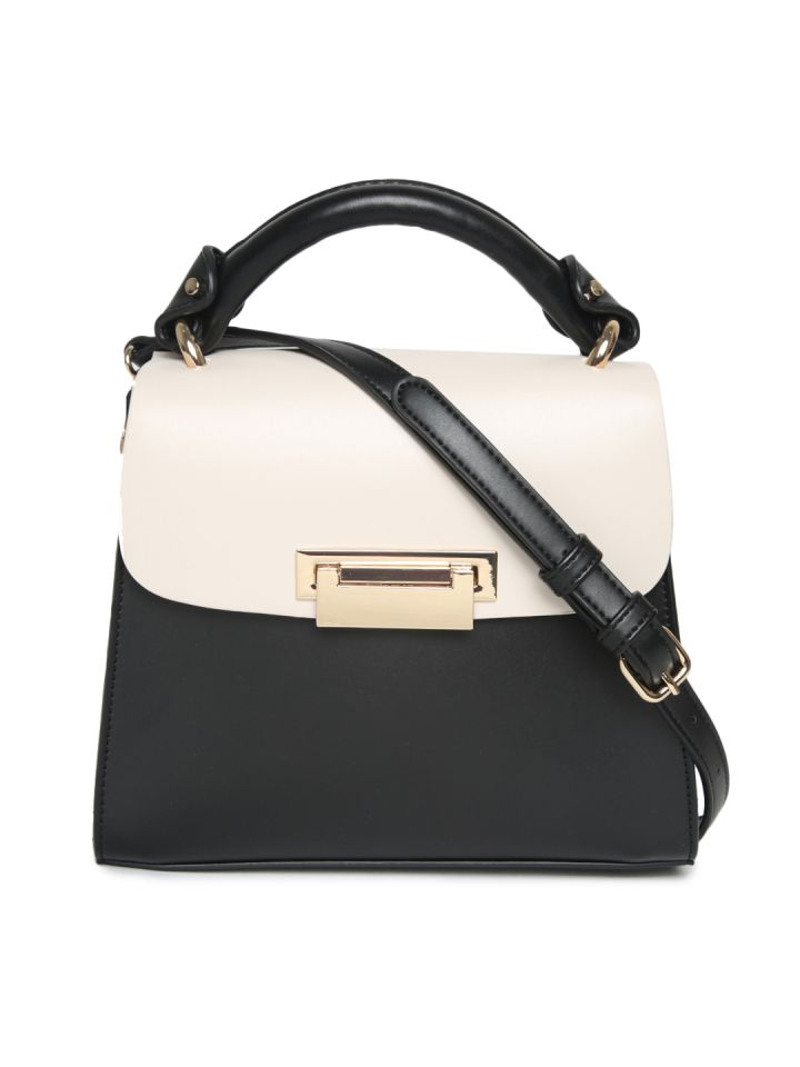 FOREVER 21 Black Off White Colourblocked Satchel with Sling Strap