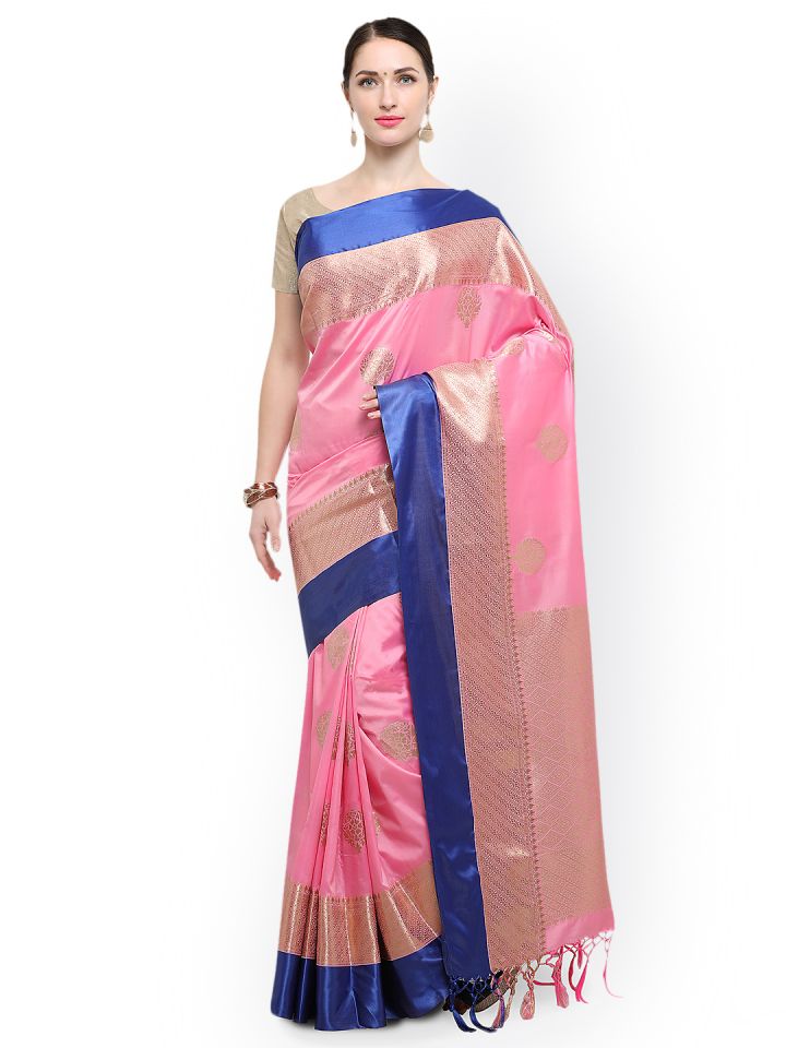 Buy Varkala Silk Sarees Pink Katan Silk Woven Kanjiwaram Saree
