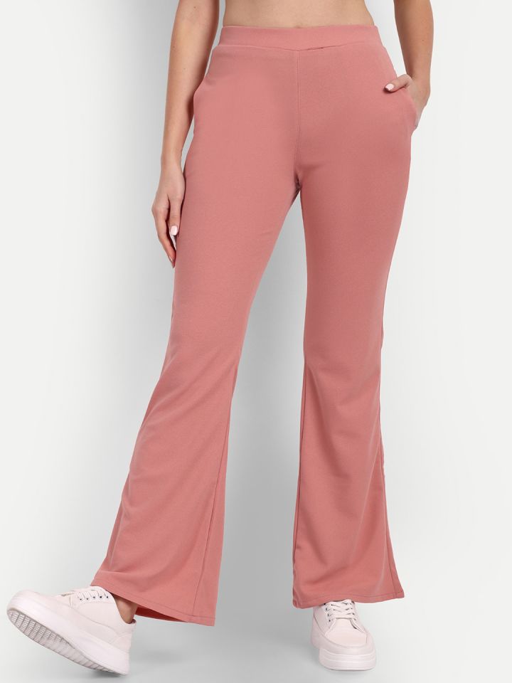 Buy Next One Women Pink Relaxed Flared High Rise Bootcut Trousers