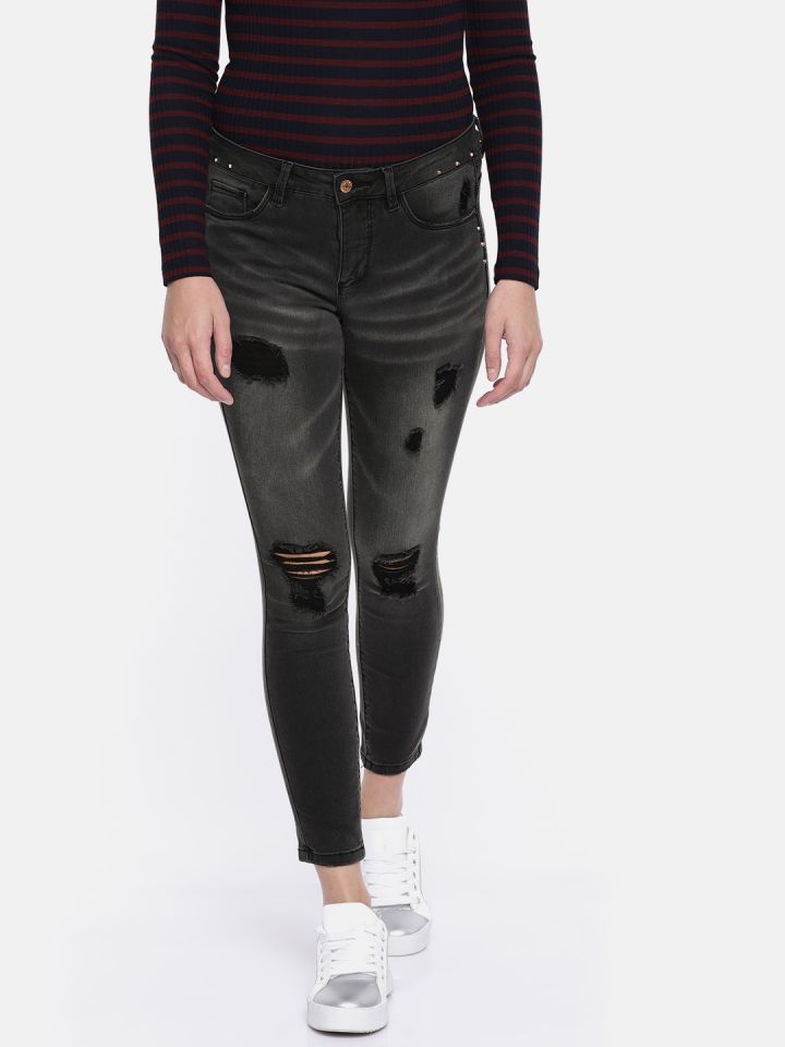 black slim fit distressed jeans