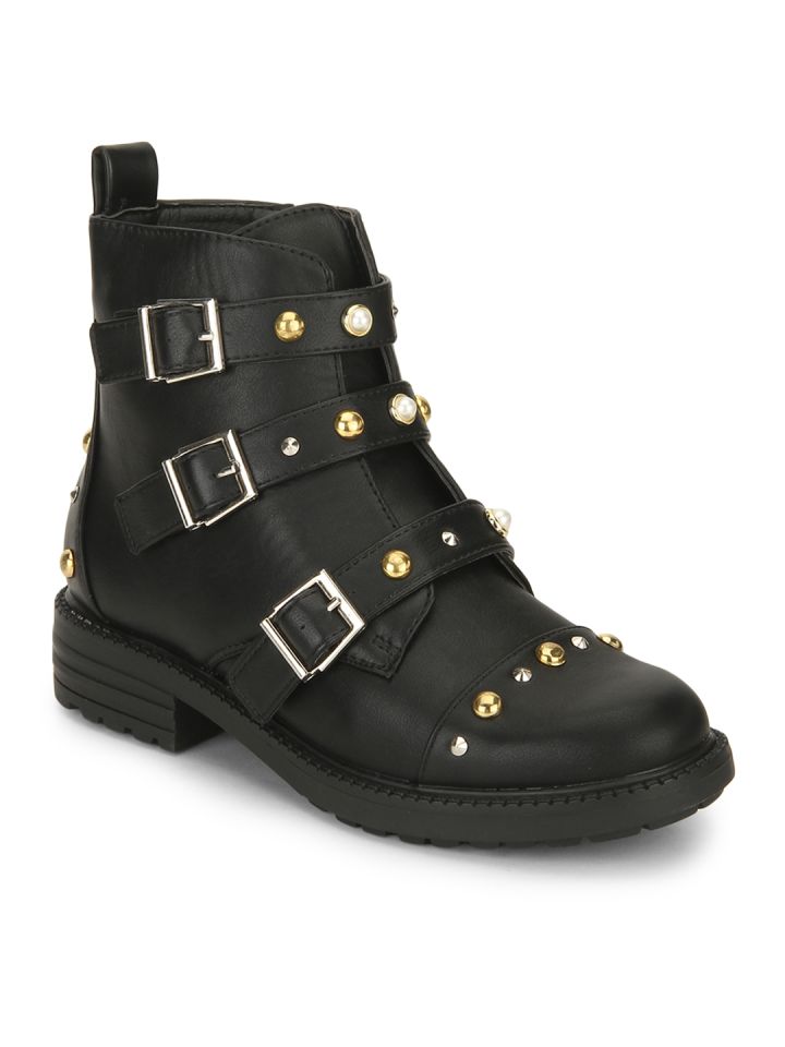 Black Solid Heeled Boots - Casual Shoes 