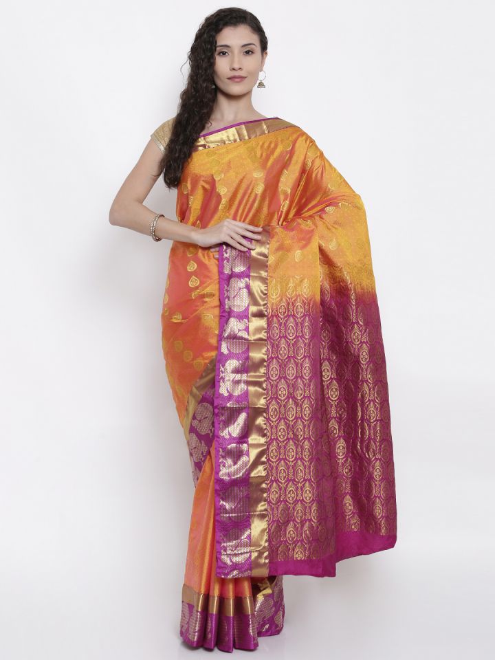 The Chennai Silks Classicate Orange Woven Design Pure Dharmavaram Silk Saree