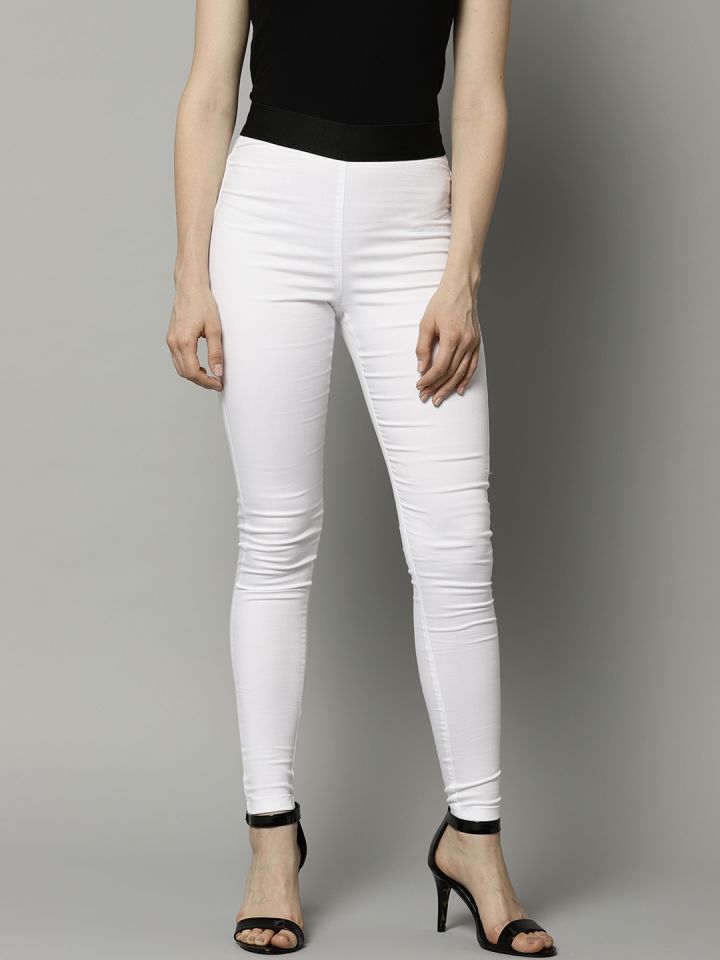 White jeggings on sale myntra