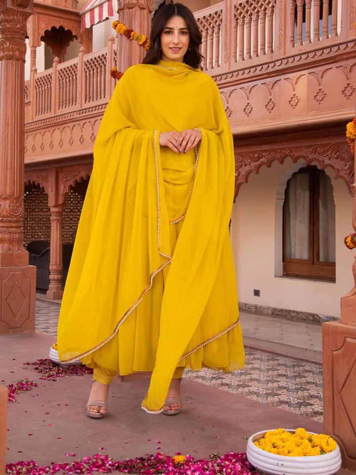 Buy Calmna Anarkali Panelled Kurta With Trousers Dupatta Kurta