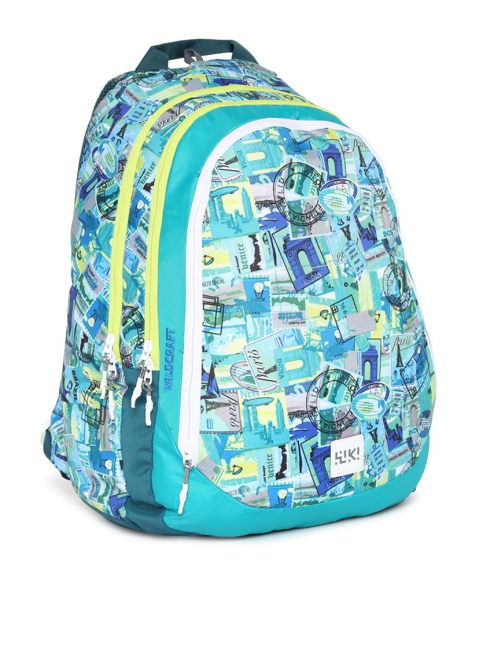 Wildcraft Wiki 6 Stamp Unisex Blue Green Wiki 6 Stamp Printed Backpack