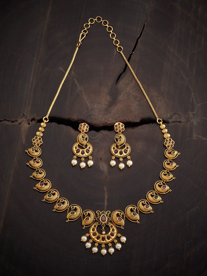 Buy Kushal s Fashion Jewellery Gold Toned Stone Studded Antique