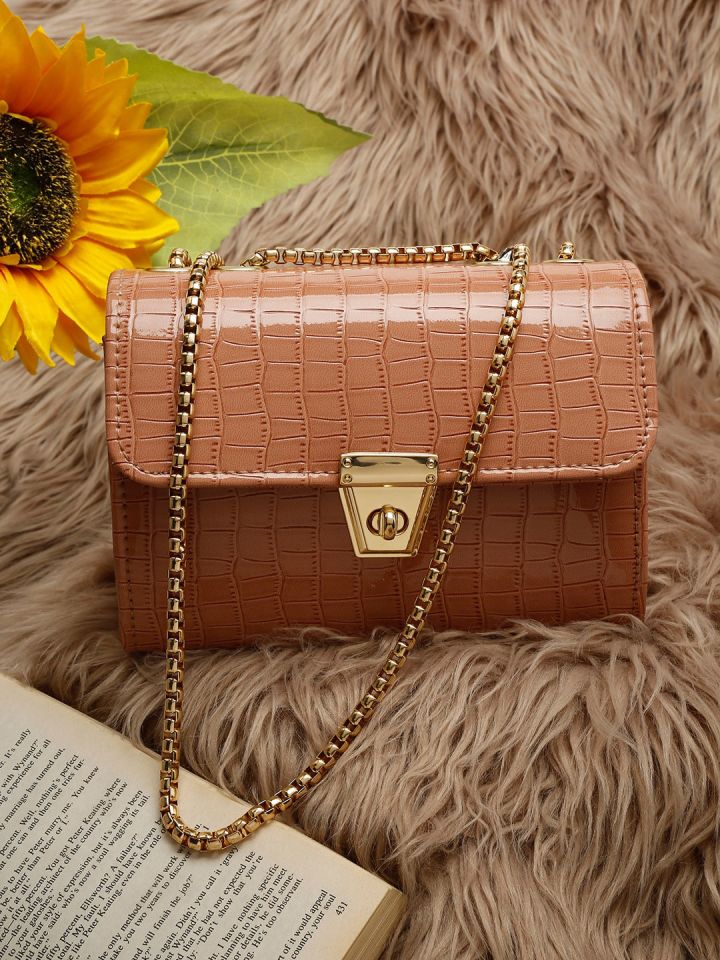 Buy Mast Harbour Tan Textured Structured Sling Bag With Buckle