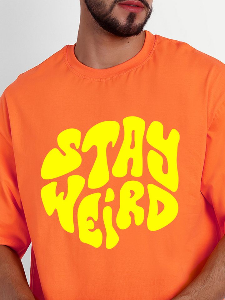 Bloopers Store Men Orange Typography Printed Applique Loose T shirt