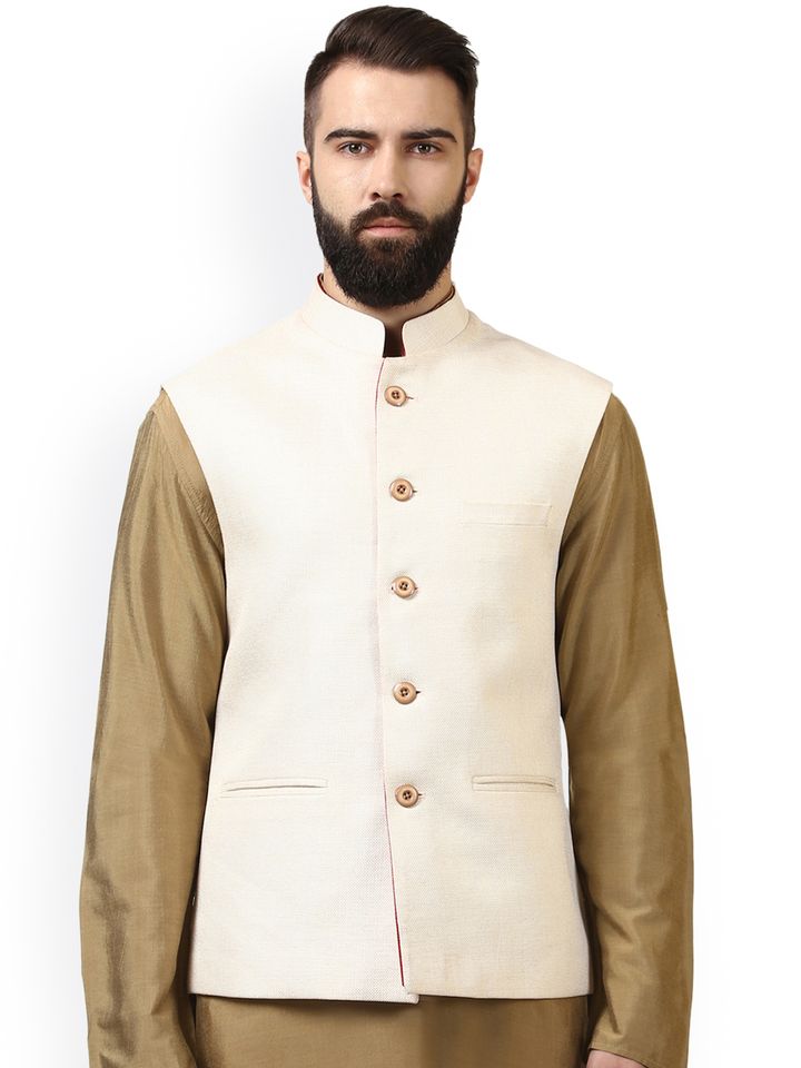 Buy Raymond Men Beige Formal Nehru 
