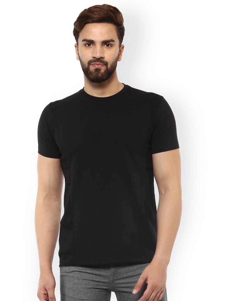 Buy Mufti Men Black Self Design Round Neck T Shirt Tshirts for