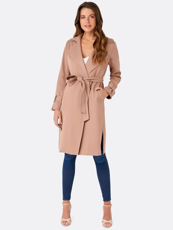 Forever New Nude Waterfall Trench Over Coat