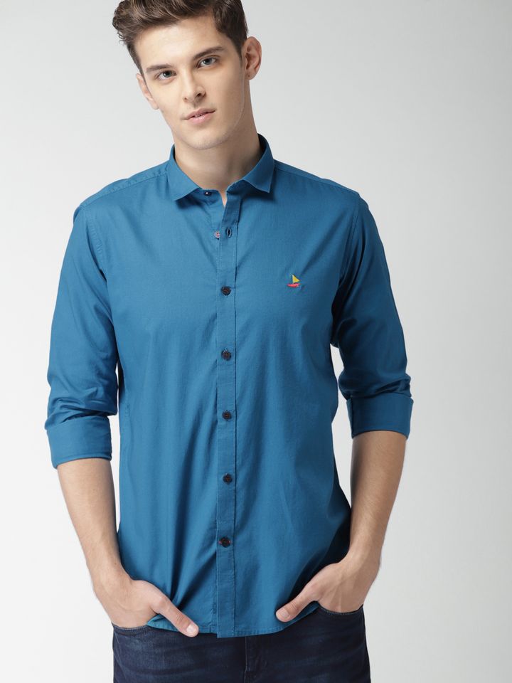 Buy Mast \u0026 Harbour Men Teal Blue Slim 