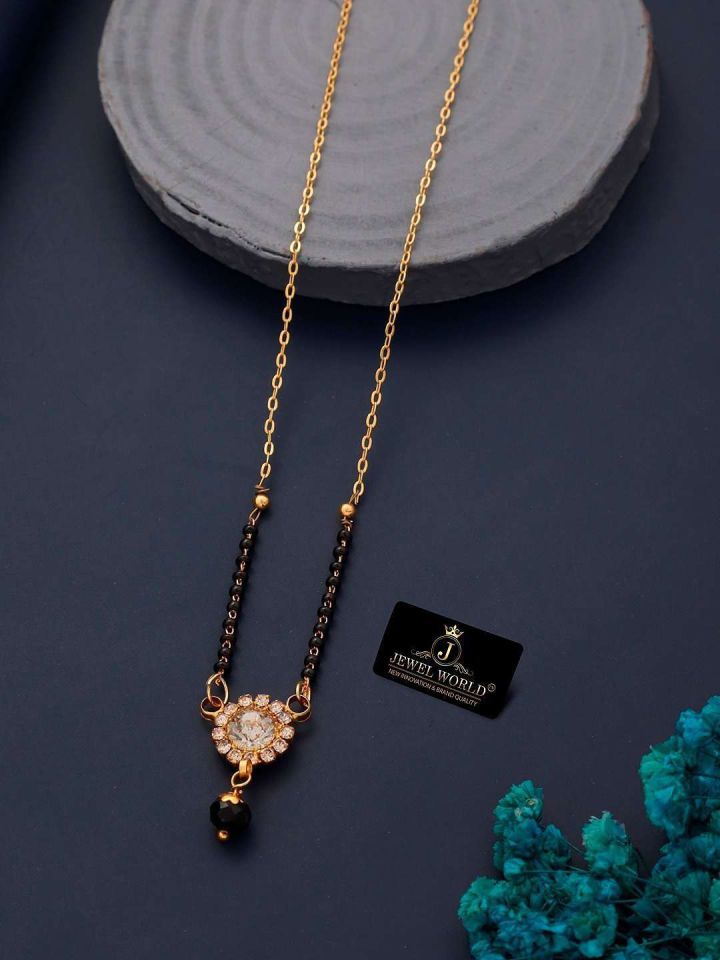 JEWEL WORLD Set Of 3 Gold Plated Stone Studded Beaded Mangalsutra