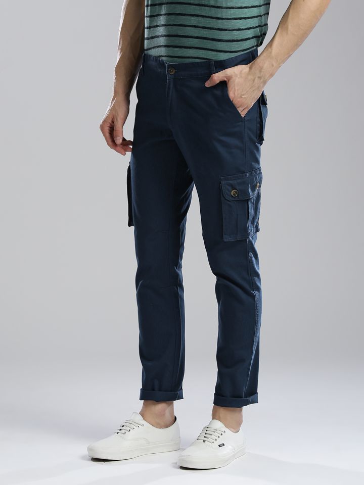 Buy Hubberholme Men Blue Slim Fit Solid Cargos  Trousers for Men 2389024   Myntra