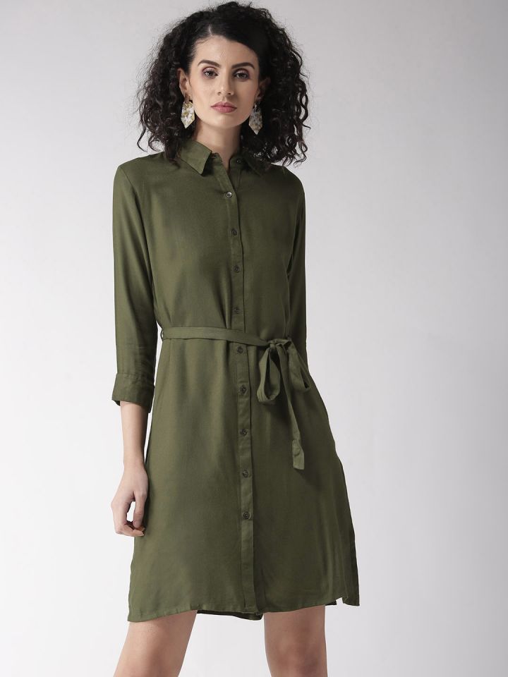 Olive button down dress new arrivals