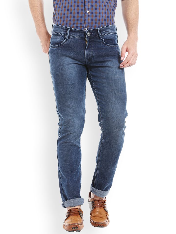 Buy DCot By Donear Men Blue Slim Fit Mid Rise Clean Look
