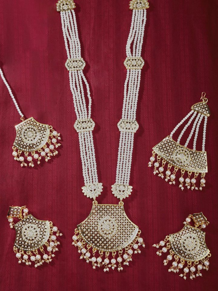 Buy The Pari Gold Plated Long Stone Studded Jewellery Set With