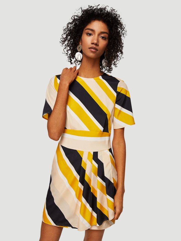 Mango black and shop white striped dress