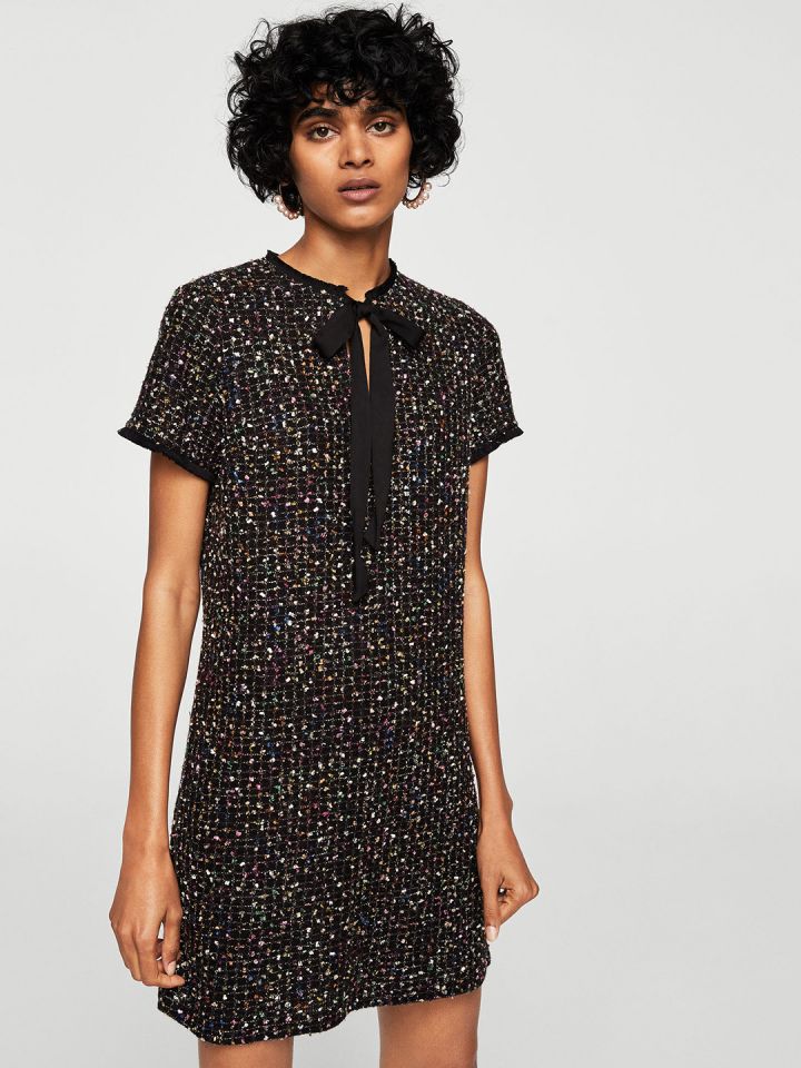 Mango black 2025 and white dress