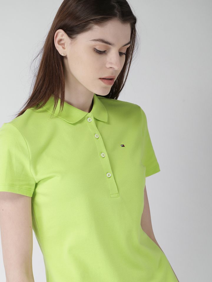 Buy Tommy Hilfiger Women Lime Green Solid Polo Collar T Shirt