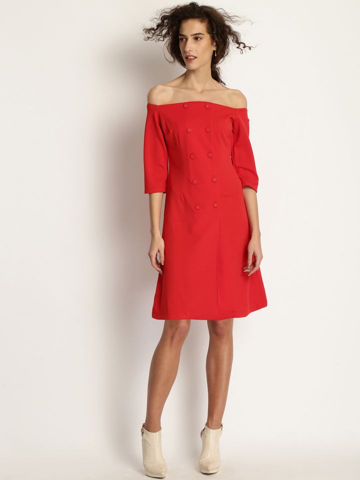 red off the shoulder dress casual