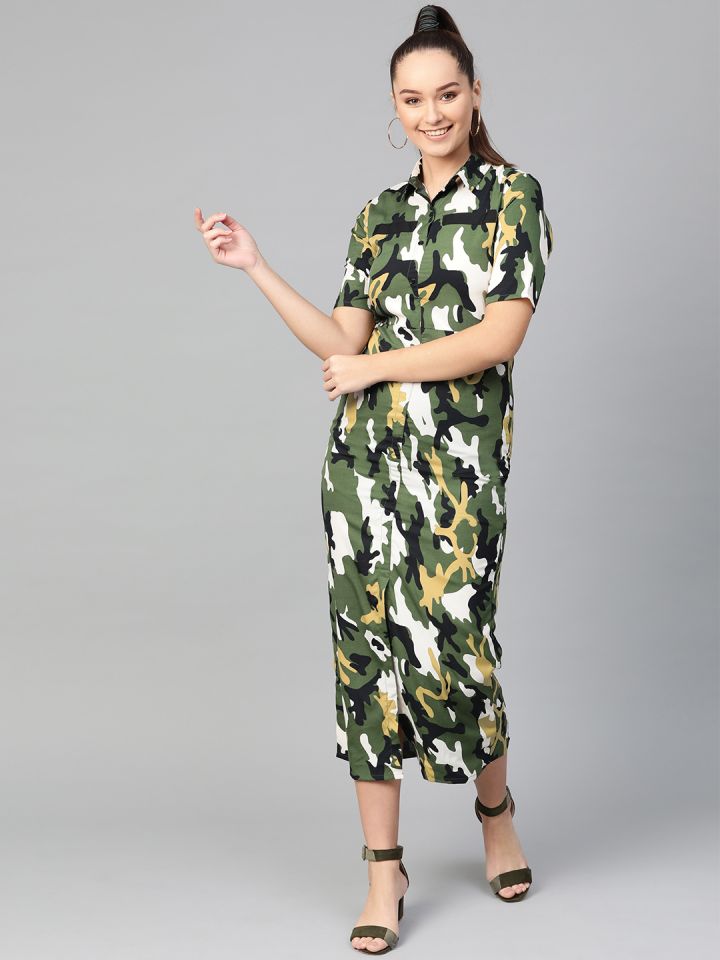 Army print maxi dress discount