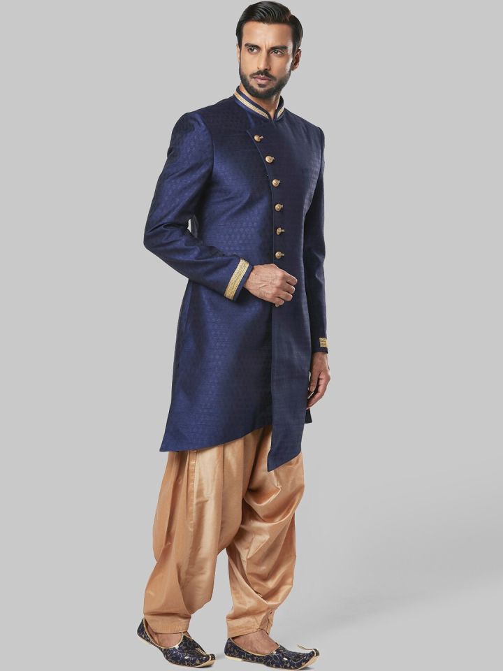 Ethnix by Raymond Mandarin Collar Sherwani With Dhoti Pant