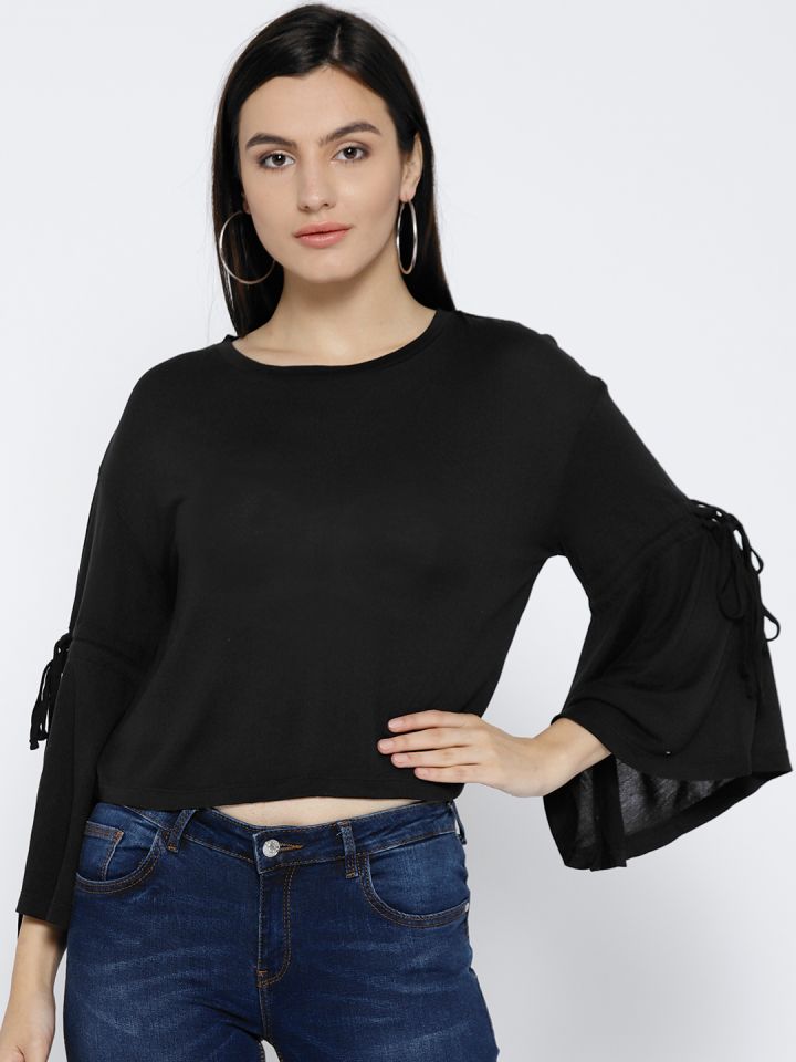 Buy Pepe Jeans Women Black Solid Crop Top - Tops for Women 2400306