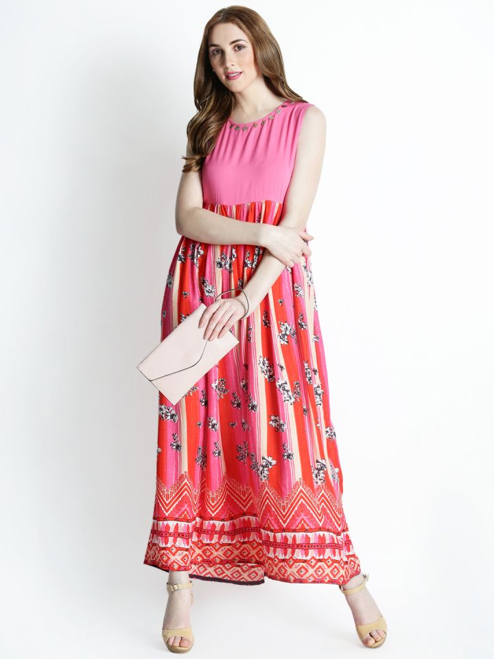 AKKRITI BY PANTALOONS Women Pink Floral Printed Maxi Dress