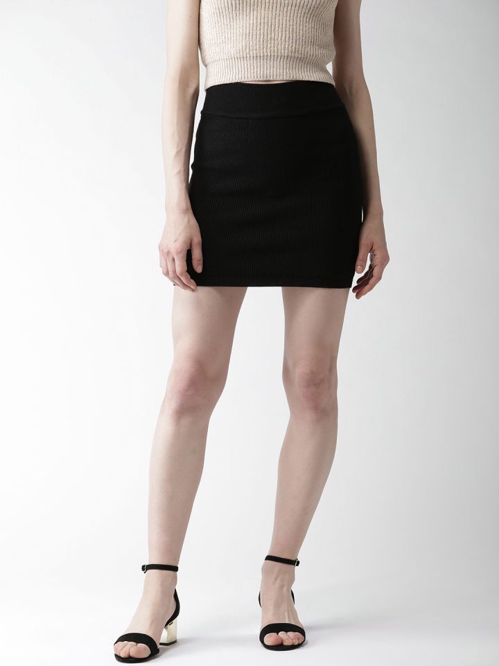 Buy FOREVER 21 Black Ribbed Mini Pencil Skirt Skirts for Women