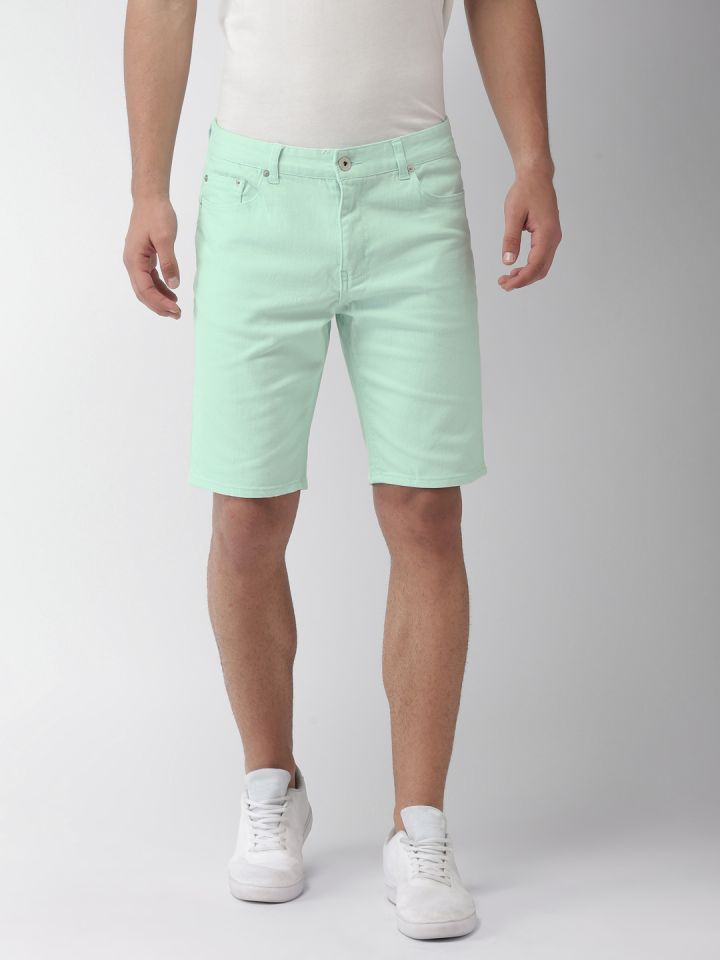 Mint green denim shorts online
