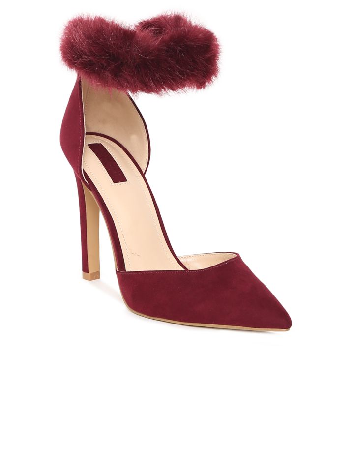 burgundy fur heels