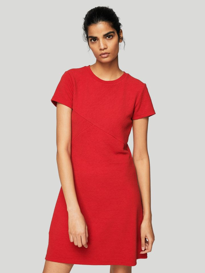 MANGO Women Red Solid A Line Dress