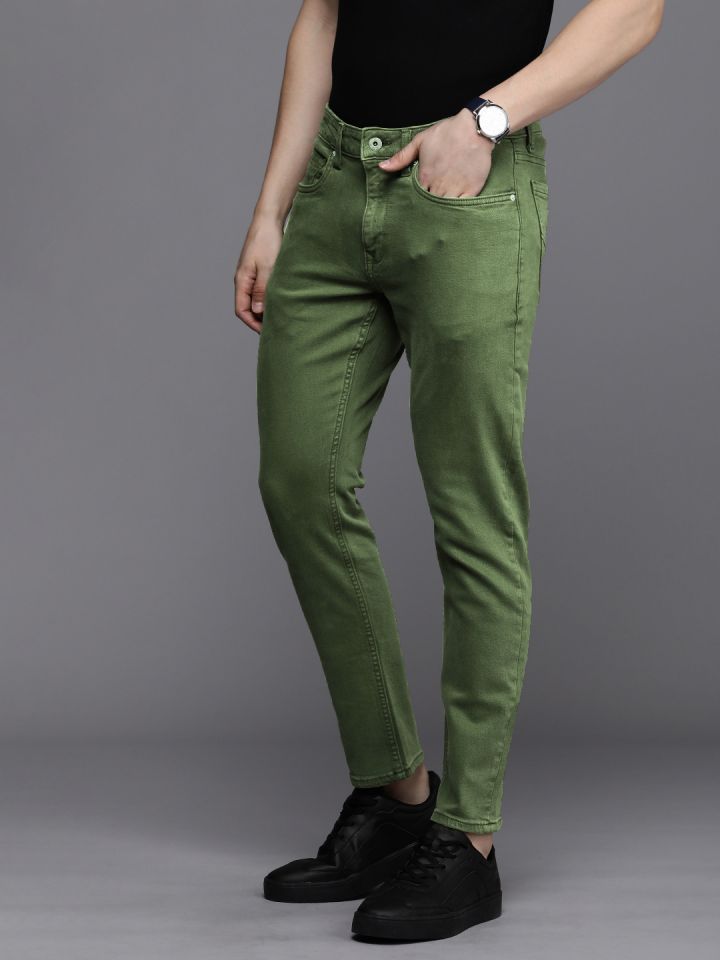 Buy Louis Philippe Jeans Men Olive Green Brand Logo Printed Slim