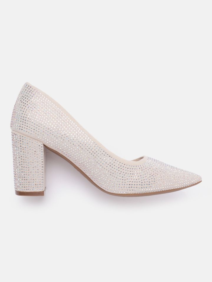 Silver block heel pump best sale