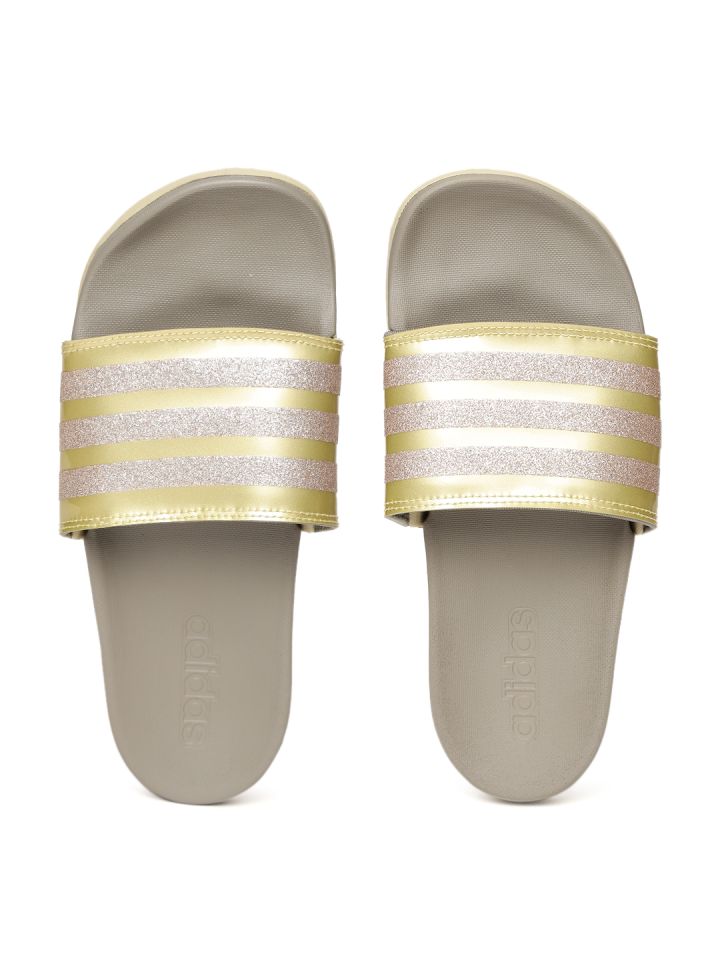 Buy ADIDAS Women Gold Toned Grey ADILETTE COMFORT Striped