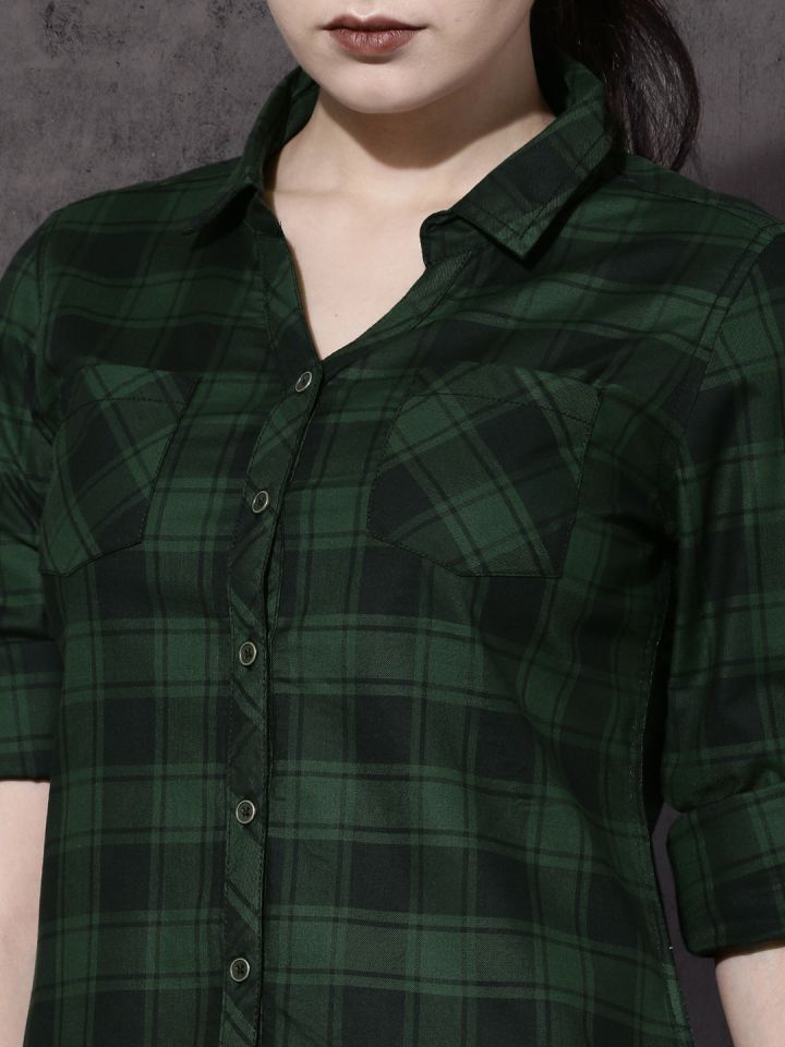 Green gingham hot sale shirt womens