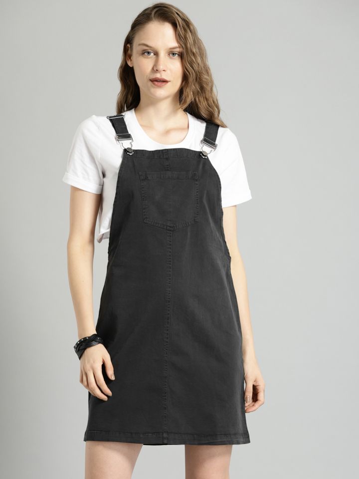 Buy Roadster Women Black Solid Pinafore Dress Dresses for