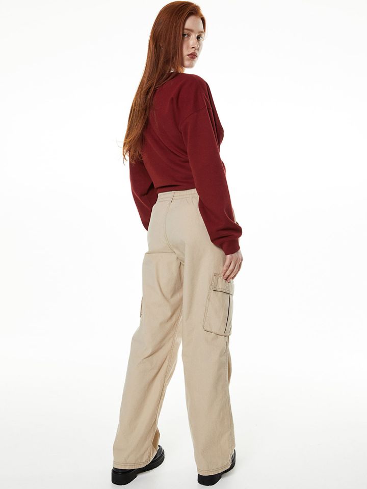 Buy H&M Women Pure Cotton Canvas Cargo Trousers - Trousers for
