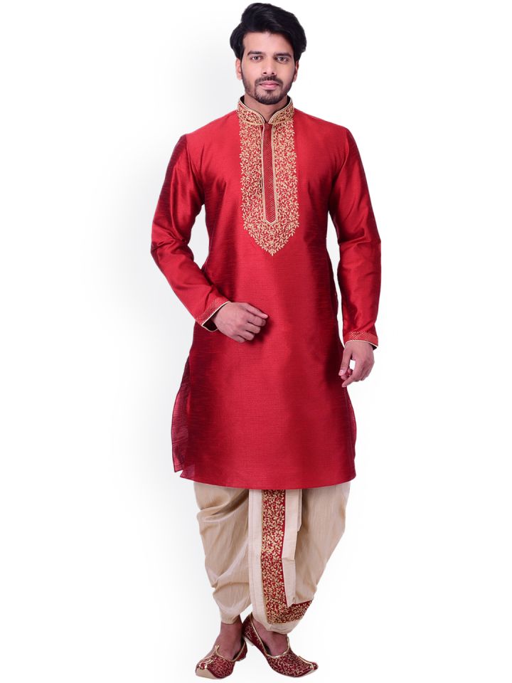 Buy Manyavar Men Maroon Beige Self Design Kurta With Dhoti Pants Kurta Sets For Men 2422819 Myntra Rekha rao, parmeshwar premi music. manyavar men maroon beige self design kurta with dhoti pants
