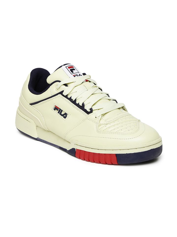 FILA Men Cream Coloured Solid Synthetic Leather Mid Top Sneakers