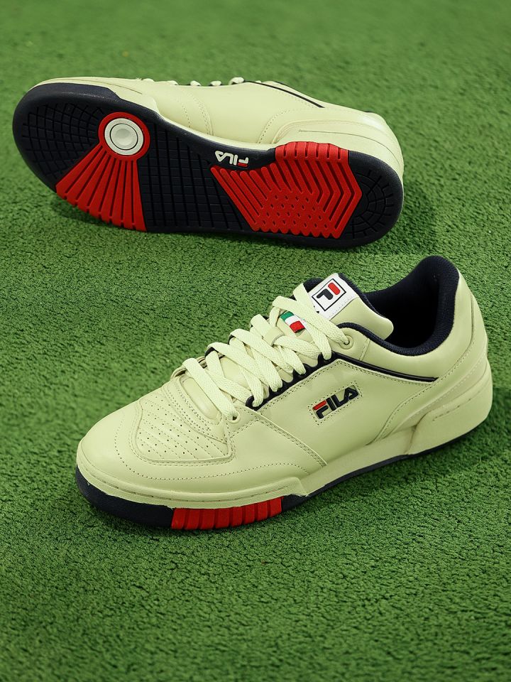 FILA Men Cream Coloured Solid Synthetic Leather Mid Top Sneakers