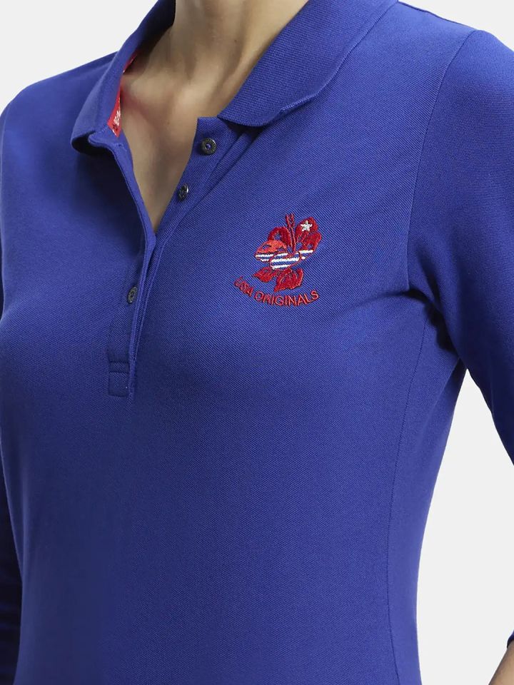 Buy Jockey Women Blue Solid Polo Collar T Shirt Tshirts for