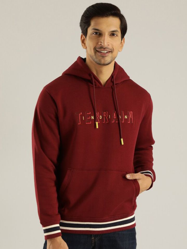 Buy Indian Terrain Typography Embroidered Hooded Pullover