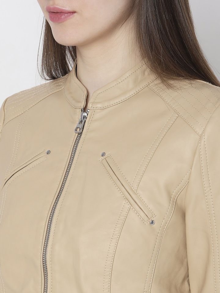 Mandarin collar leather jacket womens hotsell