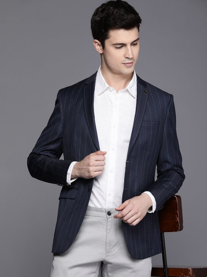 Allen Solly Men Slim Fit Striped Single Breasted Casual Blazer