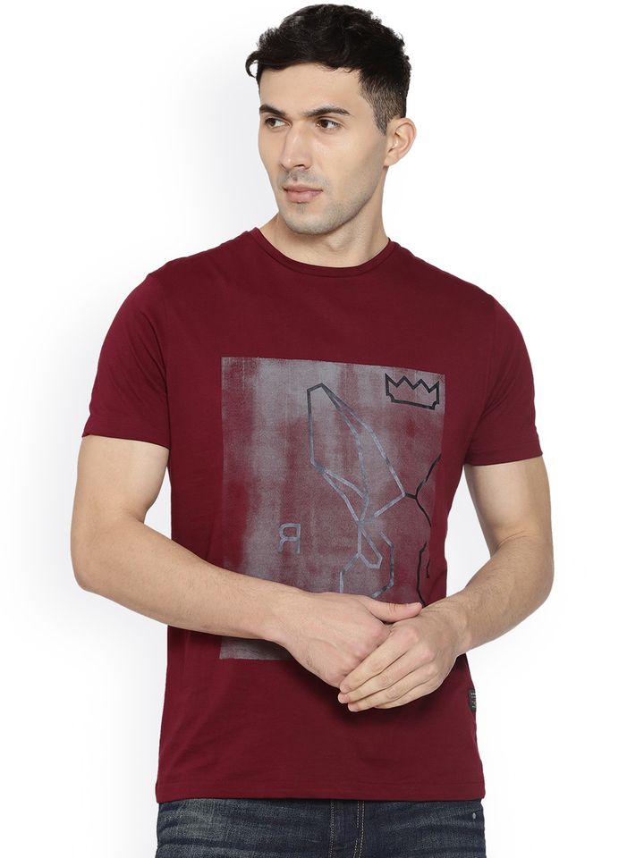 Buy RARE RABBIT Men Maroon Printed 